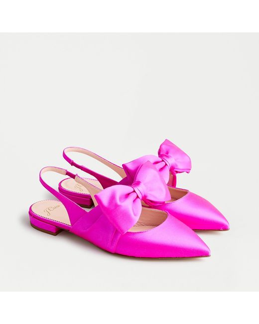 J.Crew Pink Gwen Slingback Flats With Bow In Satin