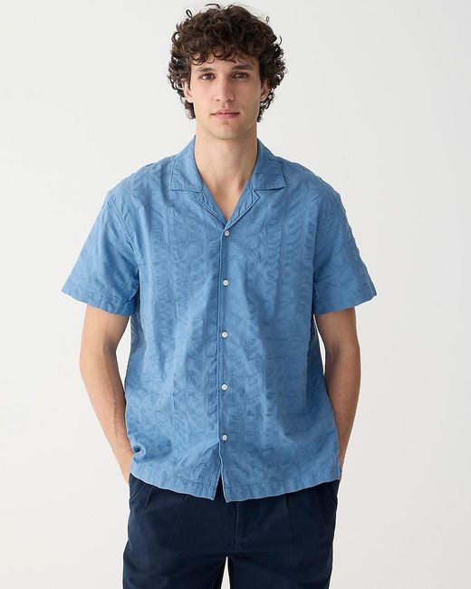 J.Crew Blue Short-Sleeve Textured Cotton Camp-Collar Shirt for men