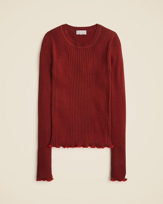 J.Crew Red Ribbed Featherweight Cashmere Long-Sleeve Sweater-Tee