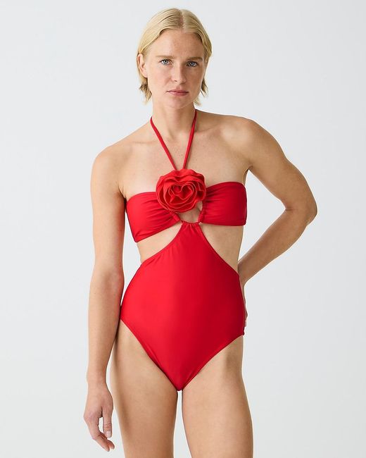 J.Crew Red Rosette Side-Cutout One-Piece Swimsuit