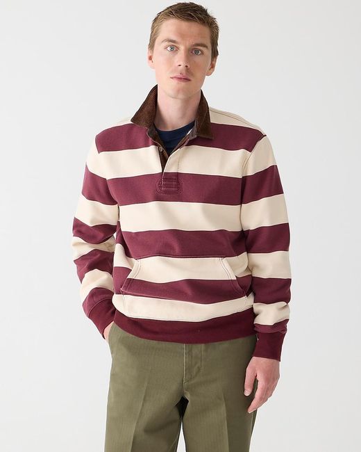 J.Crew Red Heritage 14 Oz. Fleece Rugby Pullover With Corduroy Collar for men