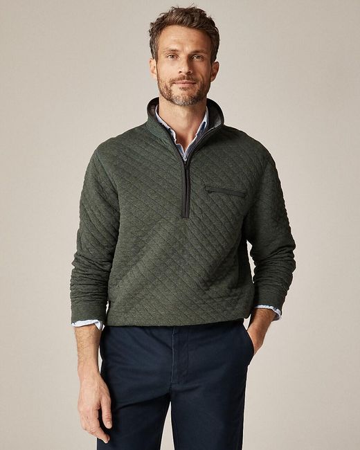 J.Crew Green Quilted Quarter-Zip Pullover for men