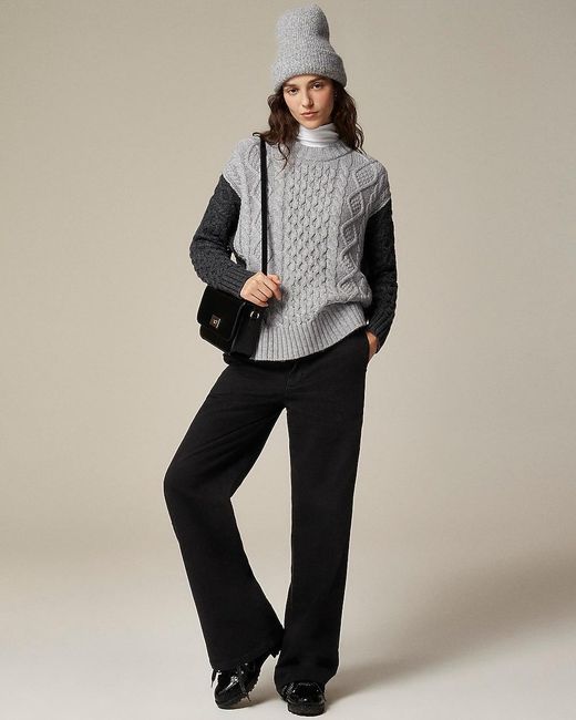 J.Crew Natural Oversized Cable-Knit Crewneck Sweater With Contrast Sleeves