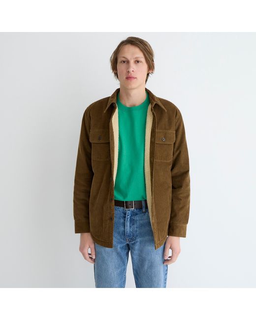 J.Crew Sherpa-lined Corduroy Shirt-jacket in Brown for Men | Lyst