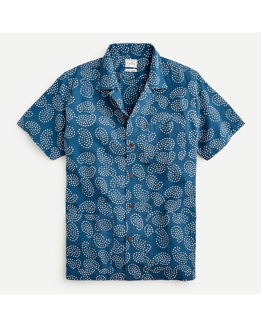 J Crew Cotton Short Sleeve Guayabera Shirt In Hand Blocked Print In Blue For Men Lyst