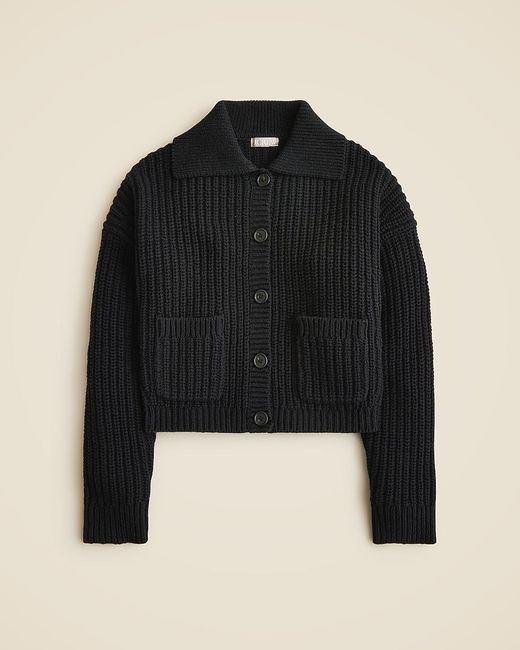 J.Crew Black Collared Crewneck Cardigan