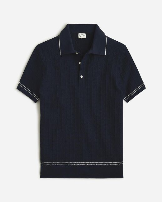 J.Crew Blue Texture-Stitch Cotton-Tipped Sweater-Polo for men