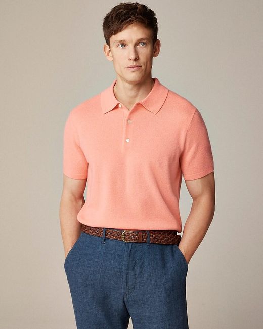 J.Crew Orange Cashmere Short-Sleeve Sweater-Polo for men