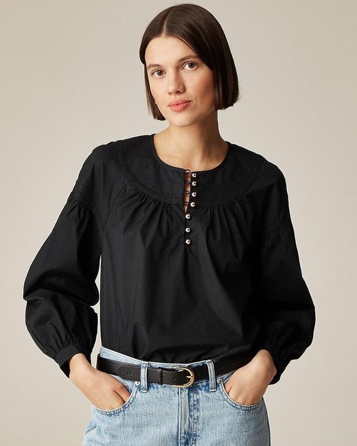 J.Crew Black Shirred Popover Top