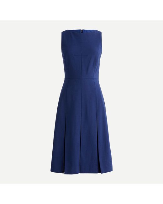 J.Crew Blue Sleeveless Pleated A-line Dress In Two-way Stretch Wool