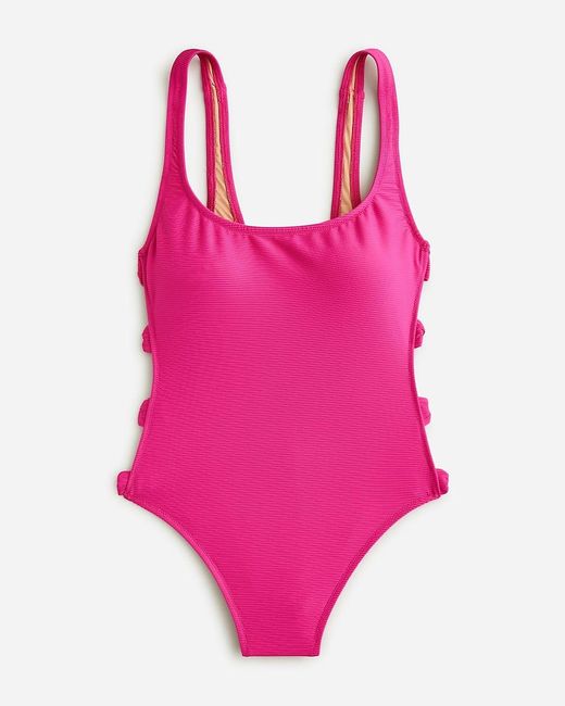 J.Crew Pink Ribbed Side-Bow One-Piece Swimsuit