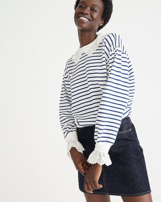 J.Crew Blue French Terry Sweatshirt With Lace Trim