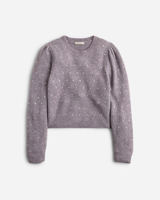 J.Crew Gray Puff-Sleeve Rhinestone Sweater