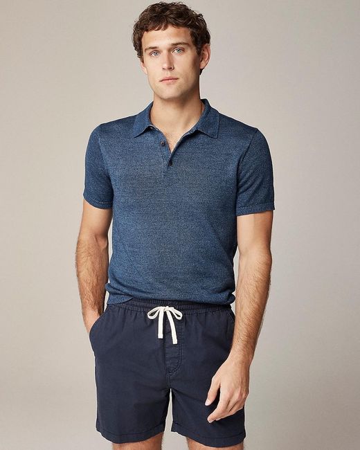 J.Crew Blue Short-Sleeve Linen Sweater-Polo for men