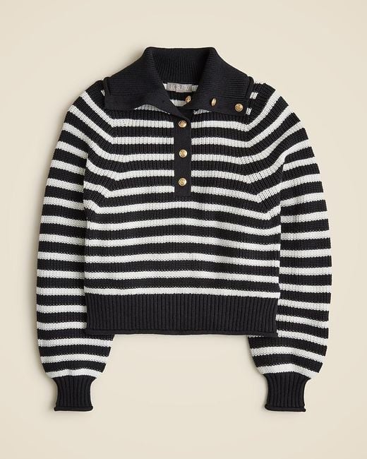 J.Crew Black Ribbed Cotton Button-Collar Sweater