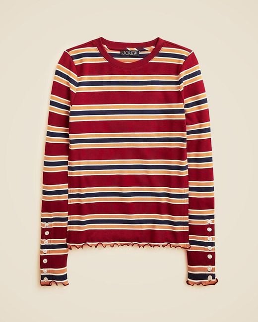 J.Crew Red Refined Rib Long-Sleeve T-Shirt With Button Cuffs