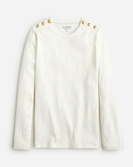 J.Crew White Perfect-Fit Long-Sleeve Crewneck T-Shirt With Buttons