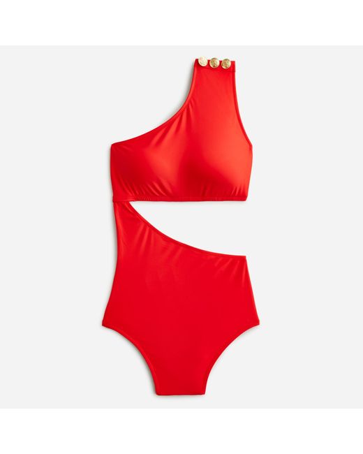 J.Crew Cutout Onepiece Fullcoverage Swimsuit With Buttons in Red Lyst