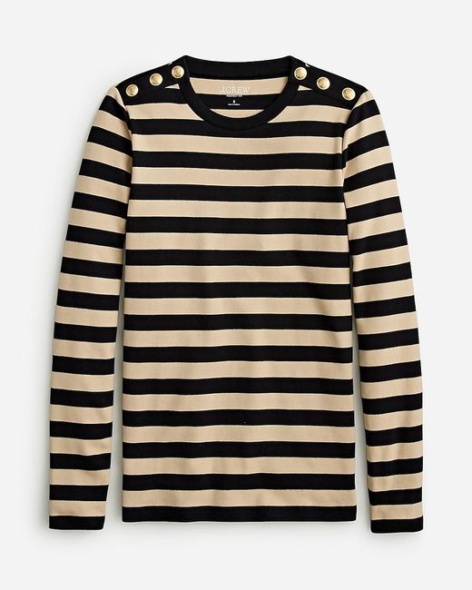 J.Crew Black Perfect-Fit Long-Sleeve Crewneck T-Shirt With Buttons