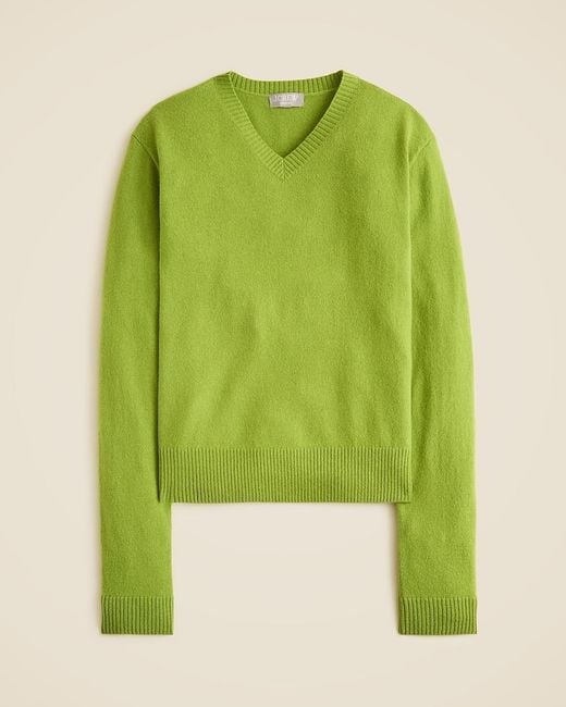 J.Crew Green Cashmere High V-Neck Sweater
