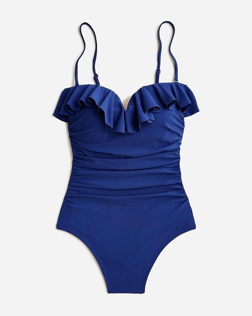 J.Crew Blue Matte Ruched One-Piece Swimsuit With Ruffles