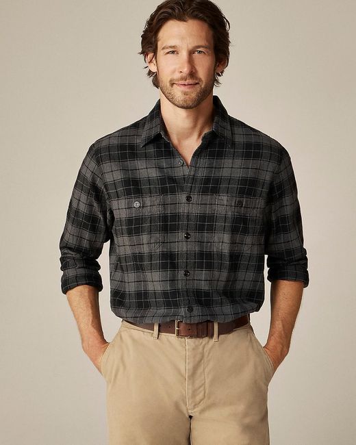 J.Crew Black Cotton-Hemp Blend Twill Workshirt for men