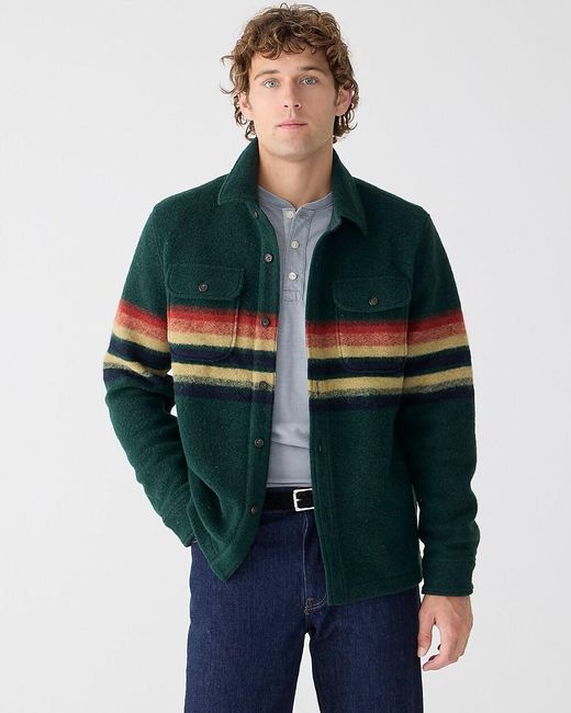 J.Crew Green Nordic Wool-Blend Blanket-Stripe Shirt-Jacket for men