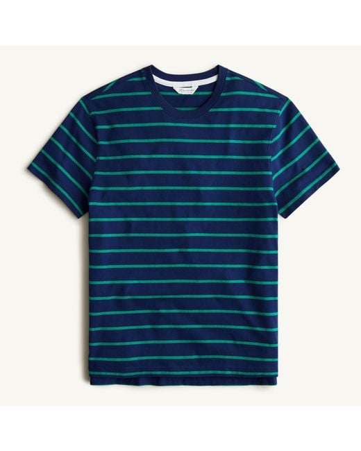 J.Crew Cotton Rugby Crewneck Shirt In Chest Stripe in Navy Emerald