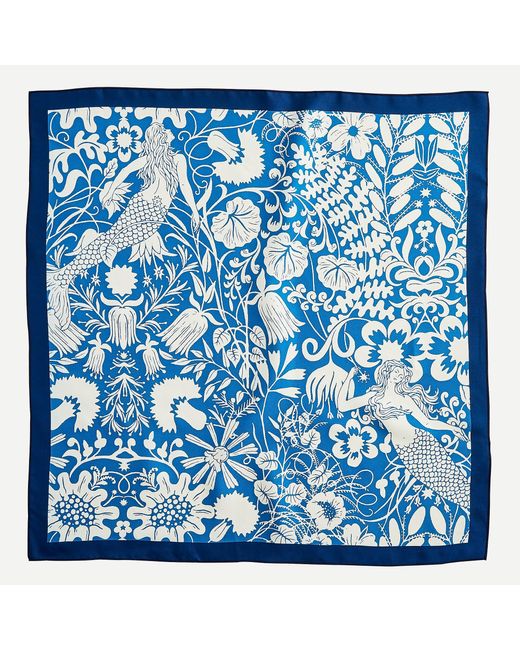 J.Crew Blue Square Silk Scarf In Mermaid Floral Print