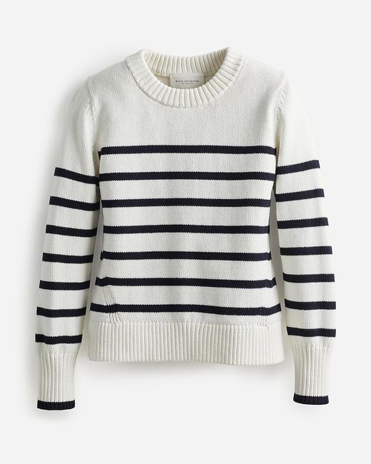 J.Crew White State Of Cotton Nyc Castine Striped Sweater
