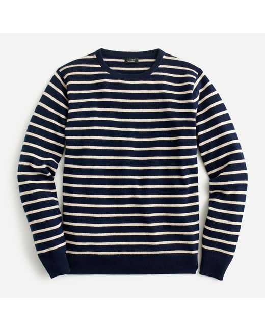 J.Crew Blue Cashmere Crewneck Sweater In Stripe for men