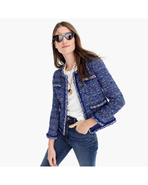 J.Crew Lady Jacket In Multicolor Cobalt Tweed With Braided