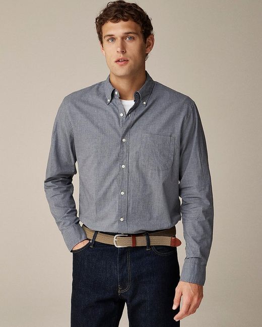 J.Crew Gray Tall Secret Wash Cotton Poplin Shirt for men