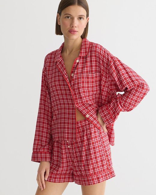 J.Crew Red Long-Sleeve Pajama Short Set