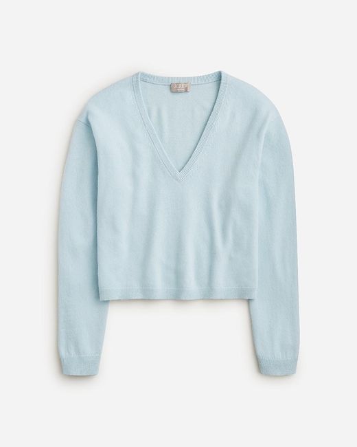 J.Crew Blue Cashmere Relaxed Cropped V-Neck Sweater