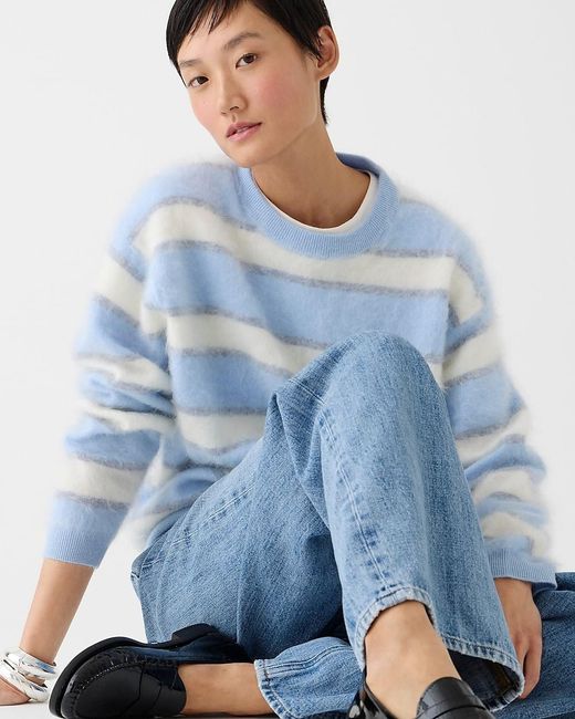 J.Crew Blue Brushed Cashmere Relaxed Crewneck Sweater