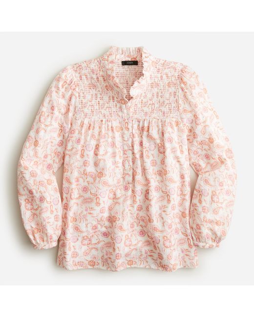 J.Crew Cotton Longsleeve Soft Gauze Garden Top In Whimsy Paisley in Ivory (White) Lyst