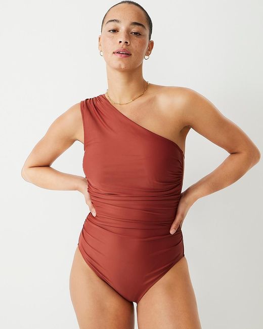J.Crew Red Long-Torso Ruched One-Shoulder One-Piece