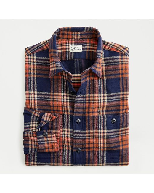 J.Crew Blue Tall Midweight Flannel Shirt In Navy Plaid for men