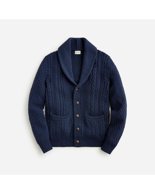 J.Crew Blue Heritage Cotton Cable-knit Shawl-collar Sweater for men