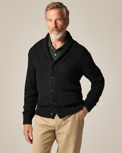 J.Crew Black Heritage Cotton Cable-Knit Shawl-Collar Sweater for men