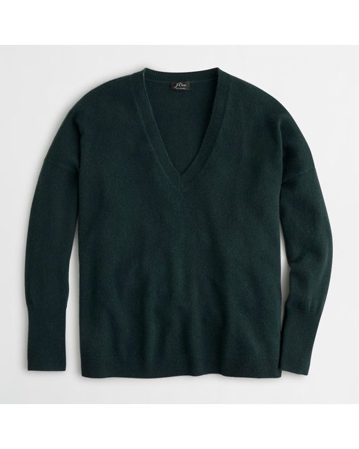 J.Crew Green Cashmere V-neck Boyfriend Sweater