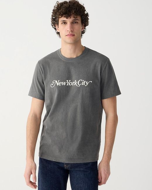 J.Crew Gray Vintage-Wash Cotton New York City Graphic T-Shirt for men