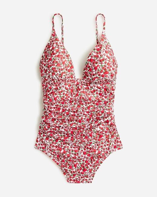 J.Crew Pink Long-Torso Ruched Plunge One-Piece Swimsuit