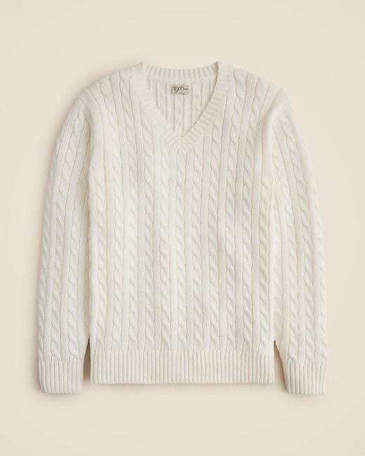 Men's Natural Cotton Cable-Knit V-Neck Sweater