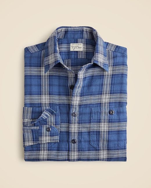 J.Crew Blue Cotton-Hemp Blend Twill Workshirt for men