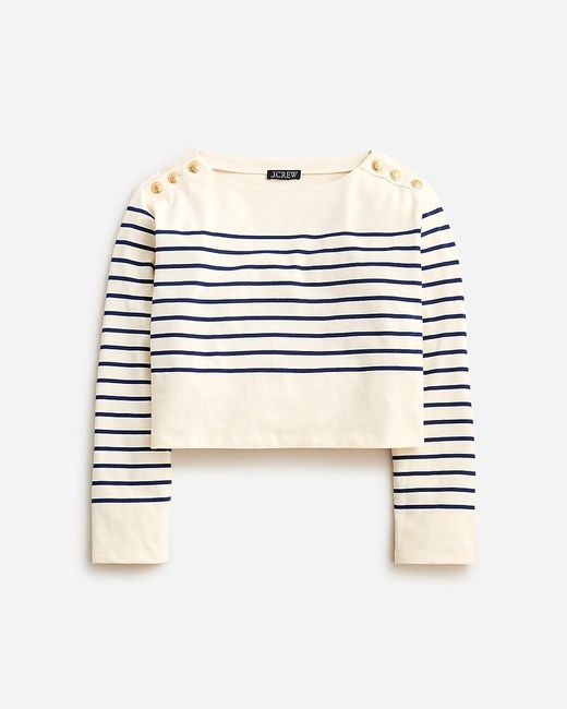 J.Crew Multicolor Cropped Boatneck T-Shirt With Buttons