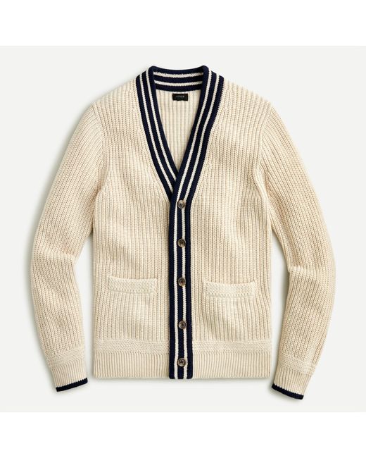 J.Crew Natural Cotton Varsity V-neck Cardigan Sweater for men