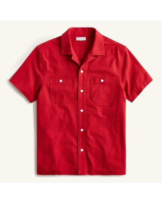 J.Crew Organic Cottonknit Seersucker Campcollar Shirt in Red for Men