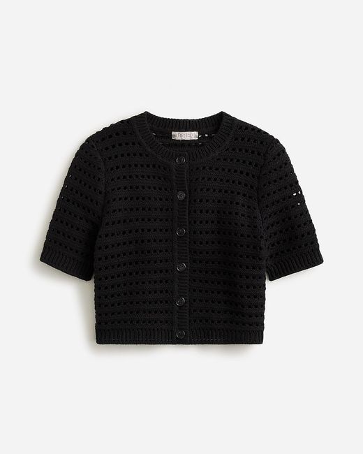J.Crew Black Short-Sleeve Pointelle Cardigan Sweater